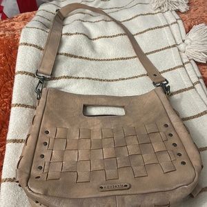 Bed Stu crossbody 2 way clutch shoulder bag, weave texture, heavy rivets